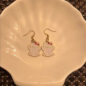 Charming Ghost Earrings with Red Accents